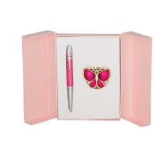 Купить Набор подарочный "Papillon": ручка (Ш) + крючок д/ сумки, розовый оптом и в розницу в магазине Скрепка. Доставка по Виннице и Украине.