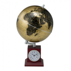 Глобус GOLD на дерев'яній підставці з годинником (3385XJU)