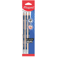 Набор карандашей графитовых BLACK PEPS HB, c ластиком, блистер (3шт) (MP.851811)