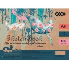 Скетчбук ZiBi ART Line, А5, 40арк.100г/м2, кремовий блок, на спіралі, зелений 1491, /ZB.1491/