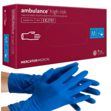 Рукавички гумові Ambulance  50шт. латексні M (середні) сині, супер щільні 69256 