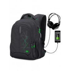Рюкзак молодіжний SKYNAME 90-120G USB, чорно-зелений /90-120G/