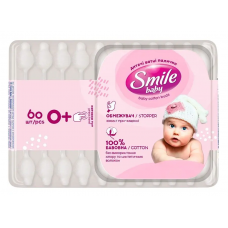 Ватні палички Smile 60шт. дитячі, з обмежувачем, квадр. уп.