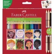 Олівці кольорові 24кол. Faber-Castell 511515 Bicolor Skintones трикутні +3шт. двостор. /511515/