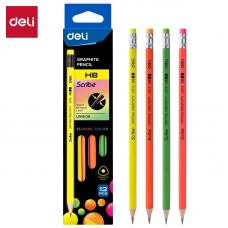 Олівець графітовий DELI U51600 HB Neon з гумкою, трикутний (12) /U51600 HB/