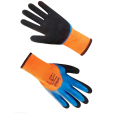 Рукавички робочі синтетичні помаранчеві з подвійним латексним синьо-чорним покриттям, утеплені (р.10) /69863/