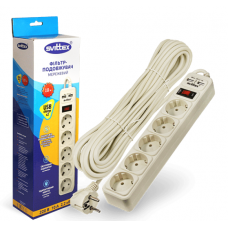Фільтр мережевий Svittex SV-026 5 роз.+вимик.+ 2xUSB 10м