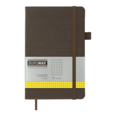 Блокнот BUROMAX 125*195мм 96арк. TWEED 291163-09 штучна шкіра, сірий, на гумці (клітинка) /BM.291163-09/