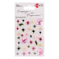 Стрази та перлини SANTI 742995 MIX рожеві, салатові, самоклеючі (34шт.) /742995/