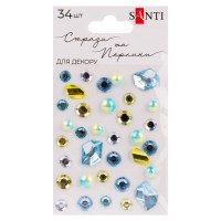 Стрази та перлини SANTI 742996 MIX блакитні, жовті, самоклеючі (34шт.) /742996/