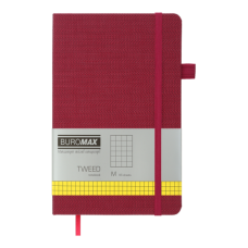 Блокнот BUROMAX 125*195мм 96арк. TWEED 291163-13 штучна шкіра, бордовий, на гумці (клітинка) /BM.291163-13/