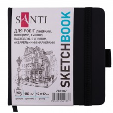 Скетчбук SANTI 743187 тв.обкл. PU 12х12см, 100арк, 110г/м, чорний (для графіки) /743187/ 