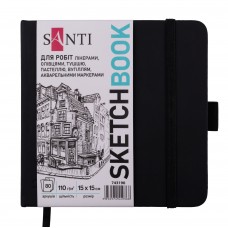 Скетчбук SANTI 743190 тв.обкл. PU 15х15см, 80арк, 110г/м, чорний (для графіки) /743190/ 