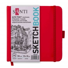 Скетчбук SANTI 743192 тв.обкл. PU 15х15см, 80арк, 110г/м, червоний (для графіки) /743192/