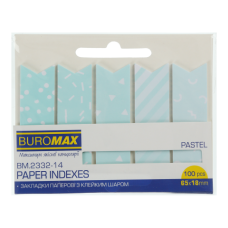 Стікер-закладки BUROMAX 65*18мм 100арк. 2332-14 паперові, PASTEL блакитні (24) /BM.2332-14/