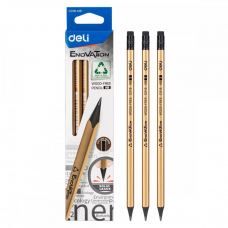 Олівець графітовий DELI C018 HB EnoVaTion Wood-Free з гумкою, трикутний, корпус сірий/бронза (12) /C018-HB/