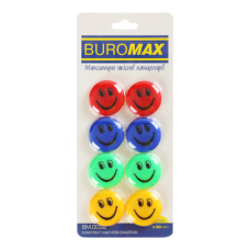 Магніти BUROMAX 8шт. 3см 0032 Смайлик кольоровий (24) /BM.0032/