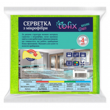 Серветка д/прибирання Tofix мікрофібра, універсальна 35*35см (4шт.в уп.) (кольорова) (30) /10026/
