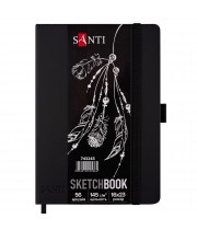 Скетчбук SANTI для графики с черной бумагой 16x23см 56 л. твердая обложка PU 145г/м2