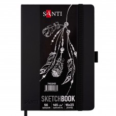 Скетчбук SANTI для графики с черной бумагой 16x23см 56 л. твердая обложка PU 145г/м2