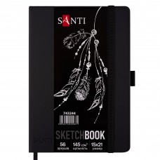 Скетчбук SANTI для графики с черной бумагой 15x21см 56 л. твердая обложка PU 145г/м2
