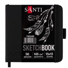 Скетчбук SANTI для графики с черной бумагой 13x13см 56 л. твердая обложка PU 145г/м2