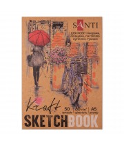 Скетчбук SANTI для графики с крафт бумагой A5 15x21см 50 л. склейка 80г/м2