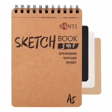 Скетчбук SANTI DUAL 3 в 1 для графики с крафт черной и кремовой бумагой A5 33 листа на пружине