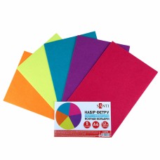 Фетр листовий (поліестер) 21х30см SANTI 743256 170г/м, яскраві кольори, з клейовим шаром (м'який) (5арк.) (ціна за уп.) /743256/