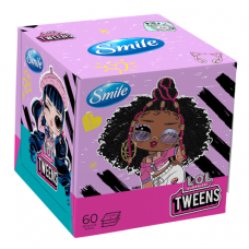Серветки паперові косметичні Smile  60шт. L.O.L. SURPRISE! білі, 3-шара (200*205мм) (карт.уп."куб") (24)