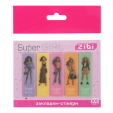 Стікер-закладки ZiBi 55*15мм 5х20арк. 15350 SUPER GIRL, пластикові з блискітками (24) /ZB.15350/