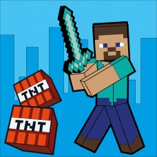 Картина за номерами SANTI Майнкрафт. Стів та алмазний меч 25х25 см LED підсвітка