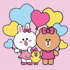 Картина за номерами SANTI Лайн Френдс. Коні Саллі Чоко та повітряні кульки 25х25 см LED підсвітка