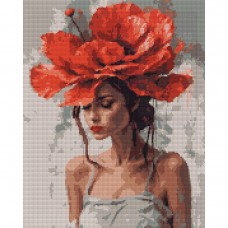 Алмазна мозаїка SANTI Дівчина з червоною квіткою 40х50 см на підрамнику