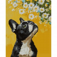 Алмазна мозаїка SANTI Бульдог і квіти 40х50 см на підрамнику