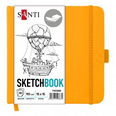 Скетчбук SANTI 743366 тв.обкл. PU 15х15см,  80арк, 110г/м, жовтий (для графіки) /743366/