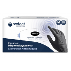Рукавички гумові Protect 100шт. нітрилові неопудрені нестерильні, M (середні) чорні (ПДВ 7%)