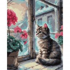 Алмазна мозаїка SANTI Квітка та кошеня 40х50 см на підрамнику