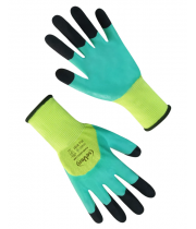 Рукавички робочі синтетичні салатові з подвійним спіненим латексним зелено-чорним 3/4 покриттям (р.9) /69131/