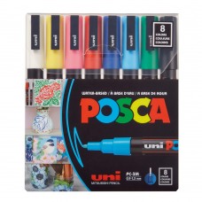 Набір маркерів художніх UNI POSCA  8кол. PC-3M 8C (0,9-1,3мм) /PC-3M 8C/