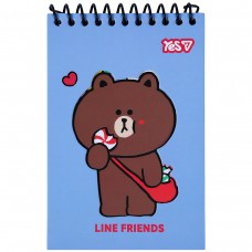 Блокнот YES 100x150мм на спір. 60арк. Line Friends Choco 152247, з фігурною висічкою (клітинка) (30) /152247/
