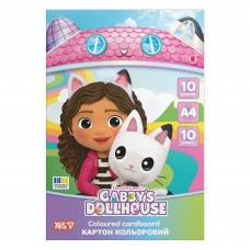 Картон кольоровий А4 10арк. 10кольорів YES 956847 Gabby Dollhouse, односторонній /956847/