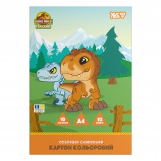 Картон кольоровий А4 10арк. 10кольорів YES 956848 Jurassic World Kids, односторонній /956848/