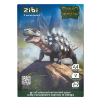 Набір кольорового картону та паперу А4 18арк. ZiBi KIDS Line 1968-16 DINO (9арк. картону +9арк. паперу) односторонній (20) /ZB.1968-16/