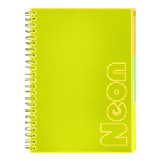Книга канц. на спір. А4 120арк. # офс. BUROMAX NEON, пласт.обкл. з розділ. та перфорацією, жовта /BM.24349911-08/