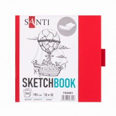 Скетчбук SANTI 743491 тв.обкл. PU 12х12см, 100арк. 110г/м, червоний з карманом (для графіки) /743491/