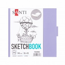 Скетчбук SANTI 743492 тв.обкл. PU 12х12см, 100арк. 110г/м, фіолетовий з карманом (для графіки) /743492/