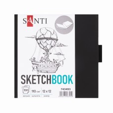 Скетчбук SANTI 743493 тв.обкл. PU 12х12см, 100арк. 110г/м, чорний з карманом (для графіки) /743493/
