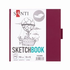 Скетчбук SANTI 743495 тв.обкл. PU 12x12см, 100арк. 110г/м, сливовий з карманом (для графіки) /743495/