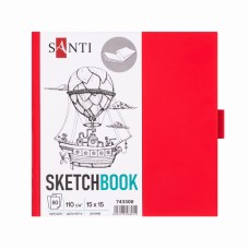 Скетчбук SANTI 743500 тв.обкл. PU 15х15см,  80арк. 110г/м, червоний з карманом (для графіки) /743500/